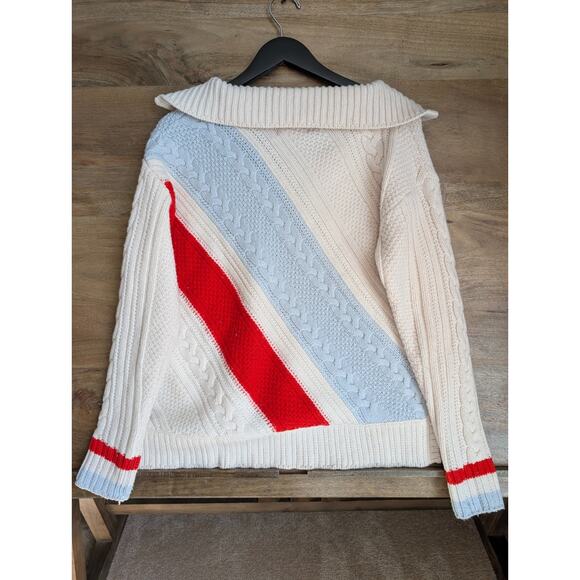 Solid & Striped The Adriana Sweater Womens XS Off White Cable Knit Half Zip NWT - Picture 2 of 4